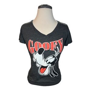 | disney | Juniors Grey Goofy Fitted V Neck Tee SM